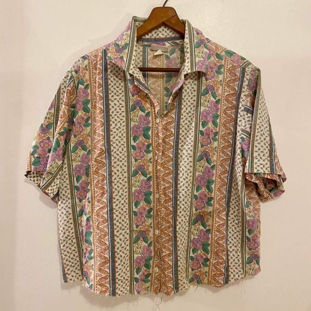 Haband For Her VTG Cropped Rose Pattern / 80s Button Up